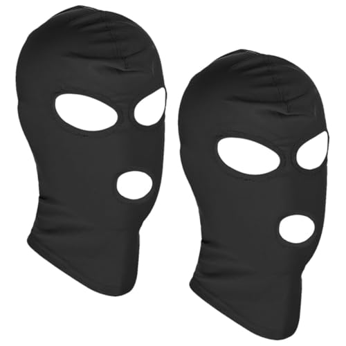 2 Pieces Full Cover Zentai Hood Mask Open Eyes Open Mouth Mask Breathable Elastic Black Cosplay Costume Hood Unisex Headgear for Halloween Party Costume Men Adult Women