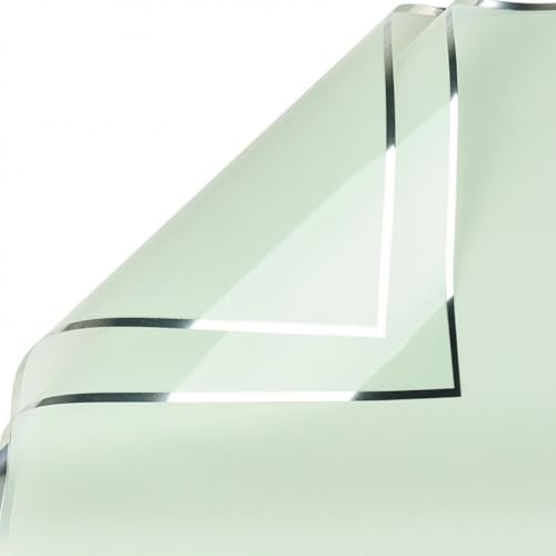 Image of Oasis - 20 Sheets Korean Style Waterproof Premium Bouquet Wrapping Sheet (58cm x 58cm, 60 Microns) |Translucent Plain with Silver Border Design, Giftwrap for Flowers & DIY Gift Wrapping Paper For Valentines Day - Green