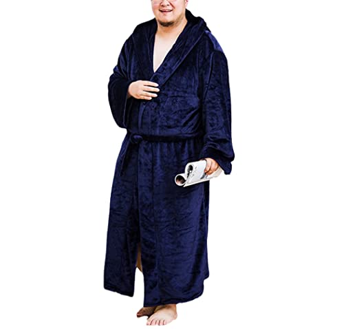 Peignoir homme grande taille en flanelle de luxe bleu marine pour un confort absolu