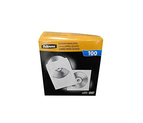 Fellowes - Pack de 100 Sobres de Papel para Disco óptico CDs/DVDs, Color Blanco