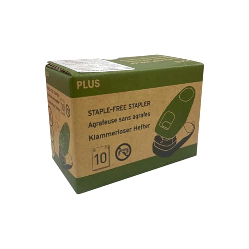 PLUS Japan, Klammerloser Hefter Schreibtischmodell in Grün, Heftleistung 10 Blatt, 1er Pack (1 x 1 Hefter) - 6