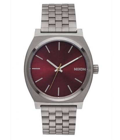 NIXON Time Teller A045 2925-00 Time Teller - Reloj de pulsera analógico de acero inoxidable con esfera roja burdeos, 38 mm, rojo, Pulsera