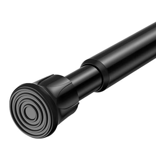 Image of Tension Rod 28 to 48 inch, Adjustable Curtain Rods No Drilling Spring Rods Extendable Pressure DIY Tension Rod for Window Closet Kitchen, Black