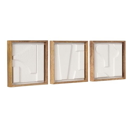 Kate and Laurel Yukiah Modern Geometric Wooden Wall Art Set, Set of 3, White and Natural Wood, Transitional Decorative Sculptural Wood Plaque Art Collection for Wall Decor