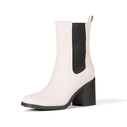 Amazon Essentials Bota Chelsea con Tacón de Media Caña Mujer, Arena, 44.5 EU