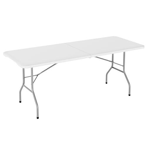 mcc direct 5ft (152cm) Folding Table Heavy Duty Indoor & Outdoor Plastic Table for Garden Picnic BBQ Camping Party & Catering (White)