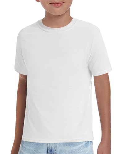 Haloumoning Jungen T-Shirt Kinder Kurzarm Rundhals Oberteile Sommer Einfarbig Tops Basic Freizeit Shirts Weiß 140