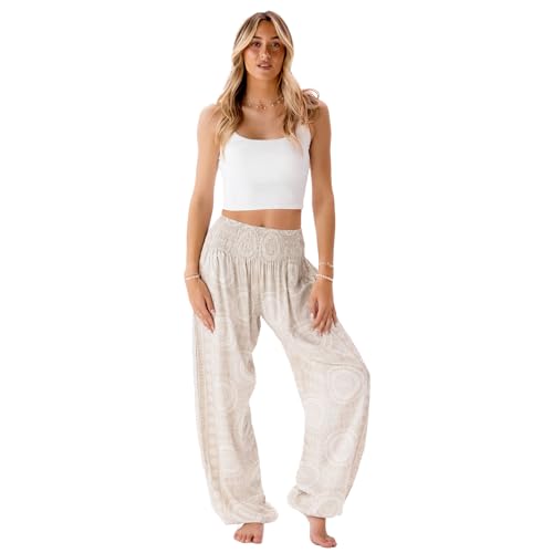 Image of Lotus and Luna Women's Harem Pants Thai Pants for Beach & Lounge High Waisted Flowy Boho Pants Genie Pants Yoga Pants