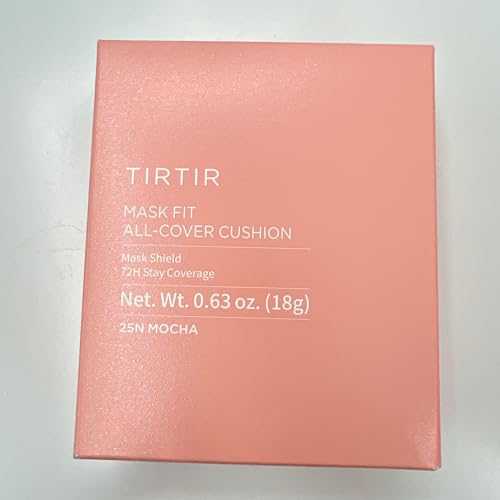 TIRTIR Mask All-Cover Cushion Foundation, Full coverage, Skin fit, Satin Glow Finish, Korean Cushion Foundation #25N MOCHA, 18g