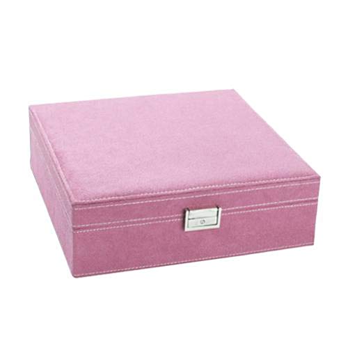 VREF Schmuck-Organizer-Box Schmuck-Box Große Faltbare mit Schloss 2 Schichten Lint Holz Schmuckschatulle Ohrring-Ring-Halskette Kette Aufbewahrungsbox Aufbewahrungsbox für Schmuck (Color : Pink) Cover