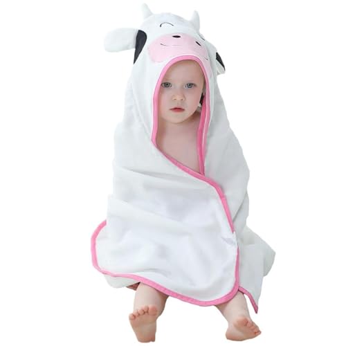 Image of MICHLEY Hooded Baby Towels Animal Baby 0-6 Years Bath Essentials for Boys Girls White Cow
