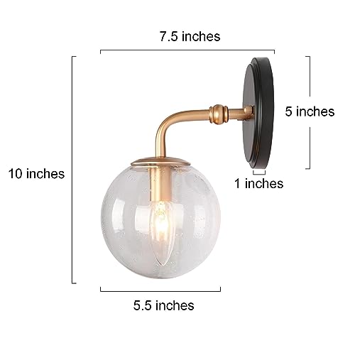 Image of KSANA Black Gold Wall Sconces, 1-Light Globe Sconces Wall Lighting with Seeded Glass Shade, Modern Bathroom Wall Sconce Light Fixtures for Kitchen, Bedrooms, Hallway, Powder Room