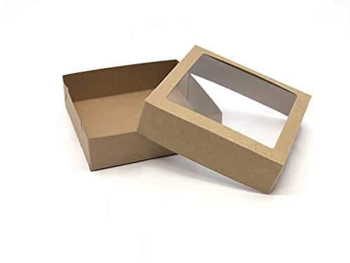 20 Caixas com Visor para Doces, Artesanato e Kit de Cosméticos: 15x15x4 cm (Kraft)