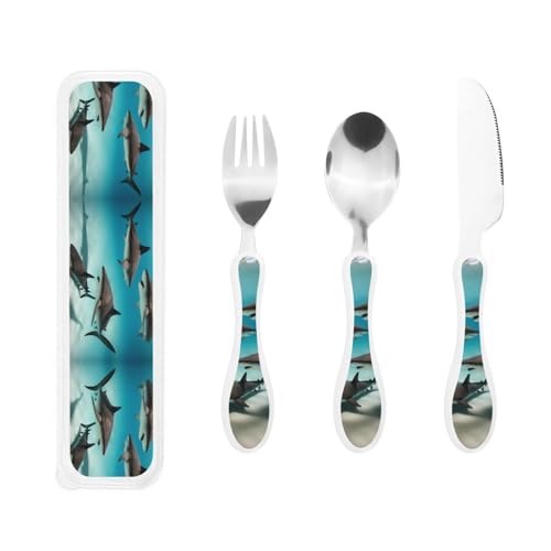 Fish in The deep sea Print Knife, Fork and Spoon Set - Stainless Steel Flatware Set, Birthday Parties, and More â€“ Adorable