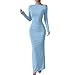 bawilom Womens Bodycon Maxi Dress Fall Fashion One Shoulder Long Sleeve Tight Fitted Wedding Guest Party Club Ruched Dresses Light Blue
