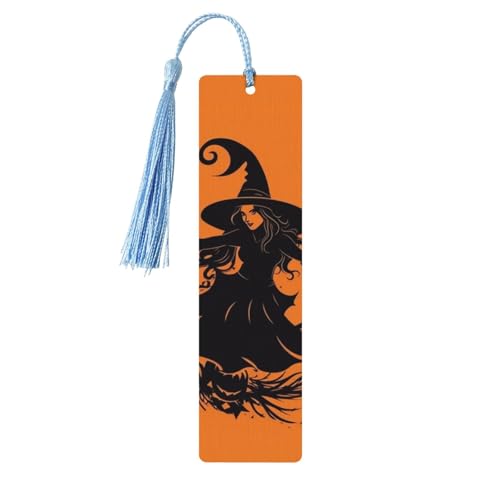 ハロウィン 魔女 フライング ウッド しおり 男性用 女性用 読書用 木製しおり ユニークなハンドメイド ブックマーク タッセル付きペンダント クラフトブックマーク 本愛好家 誕生日 先生へのギフトに