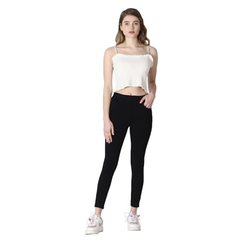 Image of 4Flies Women's Denim Lycra Jeggings - Stretchable Slim Fit Ankle-Length Pants for Casual, Office & Travel Wear - Stylish & Comfortable