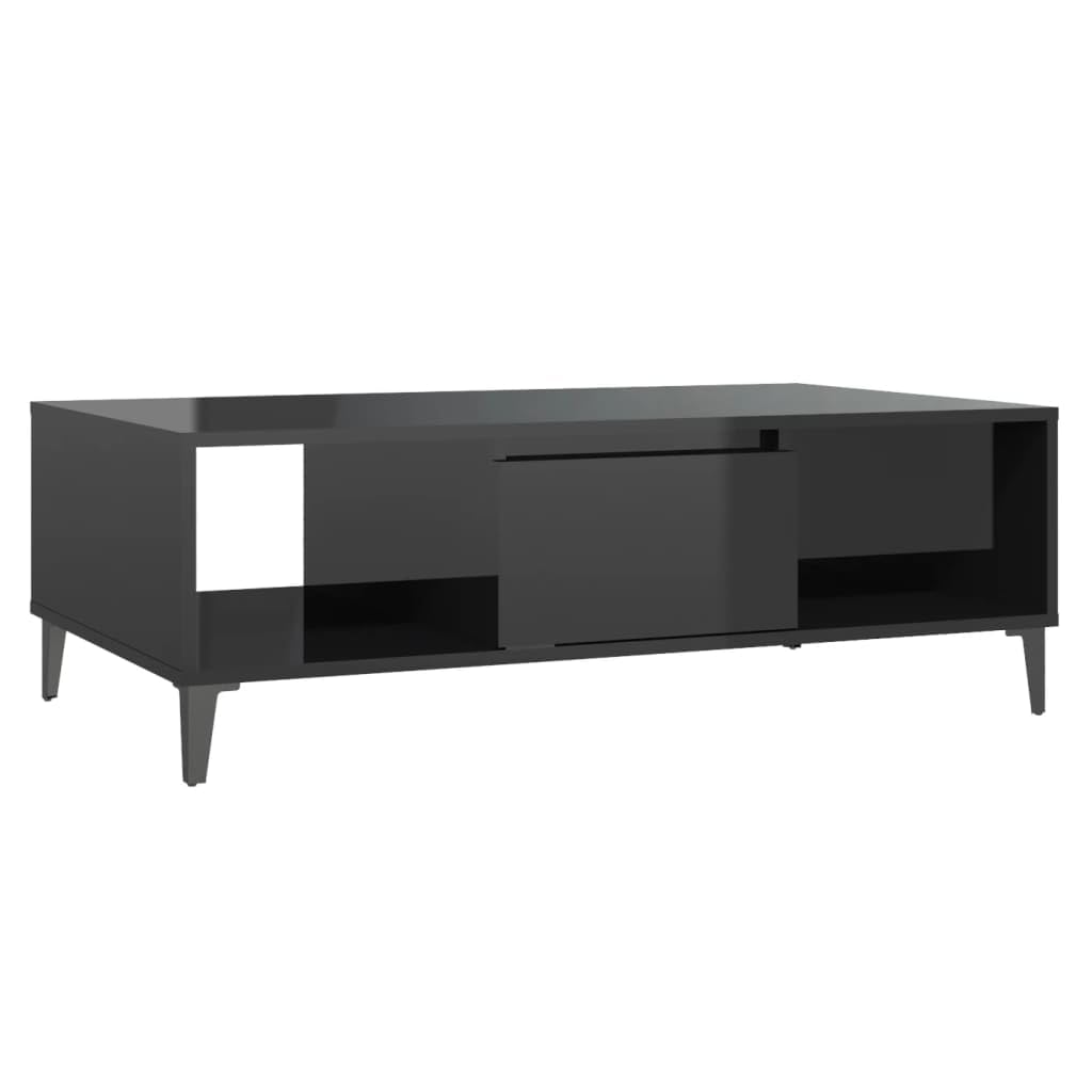 Table basse noire brillante design industriel pour grand salon