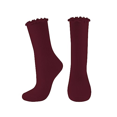 Image of UTTPLL Womens Cotton Crew Socks Ruffle Turn-Cuff Fashion Princess Lettuce Ankle Socks Athletic Thin Gift Dress Socks
