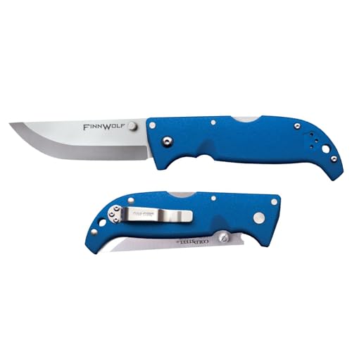 Cold Steel Faca dobrável Finn Wolf AUS8A AUS8A afiada lâmina traseira reta 11 cm Griv-Ex Blue Handle