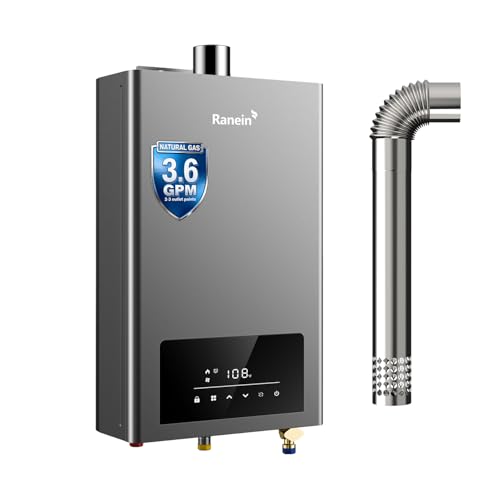 GEN II Ranein Natural Gas Tankless Water Heater Max 3.6 GPM, 80,000 BTU Indoor On Demand Instant Hot Water Heater with LED Temperature Control Panel