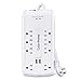 CyberPower CSP806U Professional Surge Protector, 3000J/125V, 15A, 8 Outlets, 2 USB Charging Ports, 6 Foot Cord, White, UL Listed