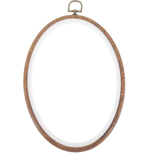 Amosfun Cercle à Broder en Bois Imitation Bois Ovale 18x25 Cm, Anneau de Couture DIY pour Point de Croix et Broderie, Accessoire de Broderie Maison pour Loisirs Créatifs et Décorations