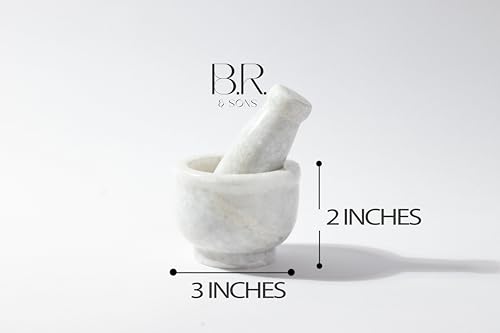 Image of B.R. & Sons Marble Mortar and Pestle Set | Stylish Imam Dasta, Ohkli Musal for Spices & Herbs - Available in Various Shapes & Colors (WHITE POLISHED 3x2 INCH)