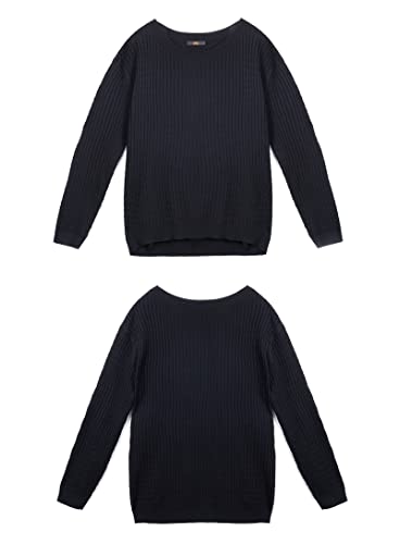 Spiez Merino Wool Women's Off Shoulder Sweater Cable Knit Pullover Sweaters Loose Fit Jumper Tops Black Small #TOP2