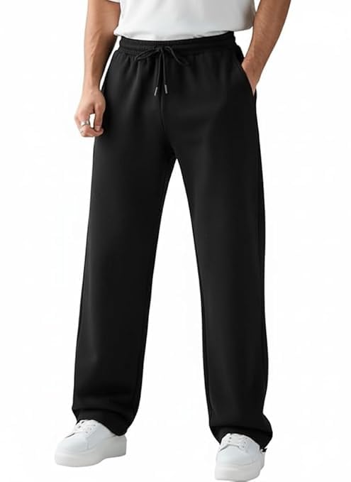 Men's Cotton Blend Solid Track Pants | Relaxed Fit Sweatpants | Elastic Waist with Drawstring | Side Pockets |-picture-35