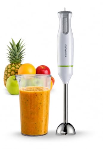 KENWOOD Hand Blender Metal Wand 600W Stick with Graduated Beaker Turbo Function Removable for Easy Cleaning HBM02.001WH White/Silver