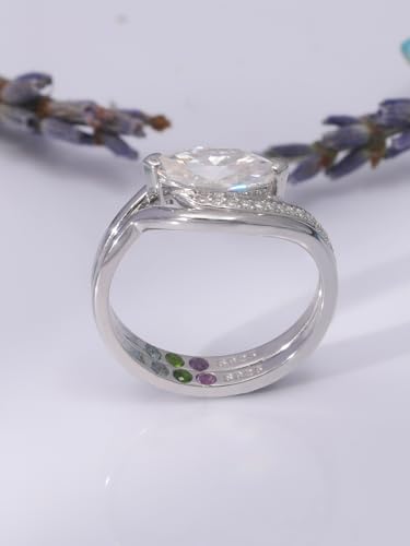 2-PC Marquise Cut Moissanite Ring Set | S925 Sterling Silver 1CT Wedding Jewelry, Single Side Pavé & Twisted Band, Non-Tarnish Hypoallergenic Bridal Rings for Women4