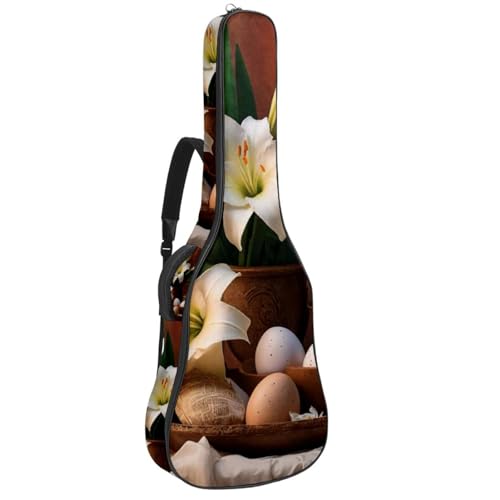 Housse guitare étanche à plusieurs poches motif œufs de lys de Pâques jaunes