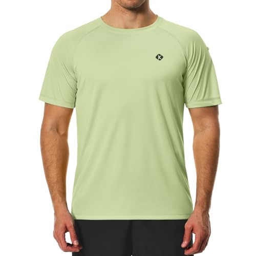 Ksmien Men's Swim Rash Guard Shirts Short Sleeve UPF 50+ Light Green