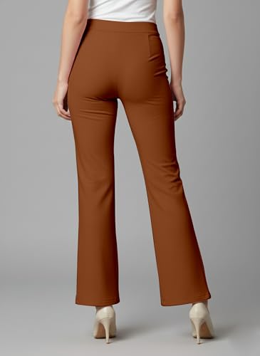 Image of Mehrang Cotton Blend Bootcut Parallel Trouser Pants for Women Regular Fit, Bellbottom Straight Pants for Womens