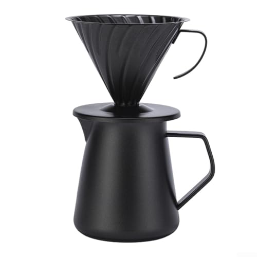 Floweringbeter Preparación fácil con cafetera de acero inoxidable de 600 ml y juego de filtros (negro)
