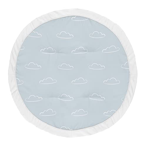 Image of Sweet Jojo Designs Blue Clouds Boy Baby Playmat Tummy Time Infant Play Mat - Slate and White Cloud Sky for Vintage Airplane Aviator Aviation Collection