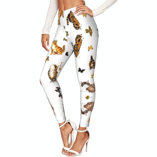 Leggings de gimnasio para mujer con estampado de mariposa y gato para yoga