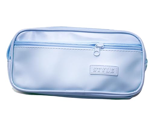 Estojo Escolar VMP em PVC Azul Claro – Compartimento Duplo com Ziper Reforçado para Canetas, Lápis e Acessórios Escolares.