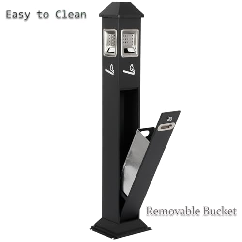 Cymexis 120cm Standing Waste Containers Trash Cans, Rubbish Bin Indoor Outdoor Stainless Steel Vertical Freestand Trash Bin with Key,Pub Hotel Restaurant Garden Standing Bin (B) by Cymexis - Image 4