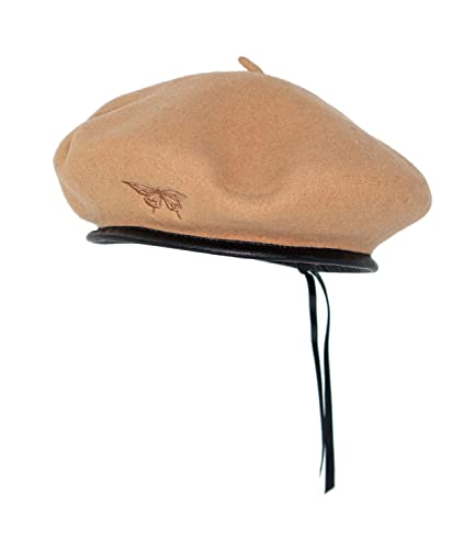 JOYHY Women's Butterfly Embroidery Wool Artist French Beret Hat Camel
