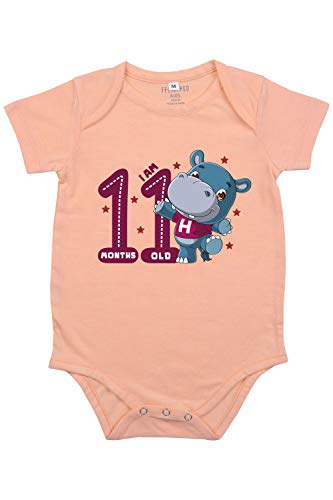 Image of Fflirtygo Baby Wear Cotton Infants Jumpsuit /Rompers Half Sleeves /sleepsuit Eleven Month Celebration Printed On Peach Color
