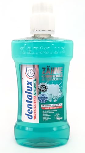 dentalux Mundspülung Fresh Mint mit Alkohol Zähne + Zahnfleisch Intensivschutz schützt mit Fluorid wirksam vor Karies 500 ml