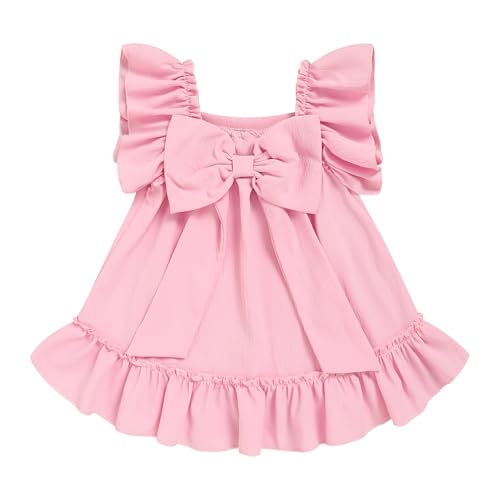 Sinhoon Toddler Girl Dress Flutter Sleeve Kids Hem Wrinkle-Resistant Back Bow Dress | Summer Fashion Dresses
