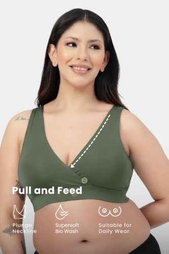 Image of ZELENA Maternity Padded Bra | Removable Cups, Broad Waistband | Soft Stretchable Modal Fabric | Easy Pull Nursing Bra for Pregnancy and Breastfeeding