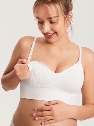 Image of MOMANDA Ribbed Longline Nursing Bras | Materntiy sleep bralettes, V neck, For breastfeeding, Comfort, For women
