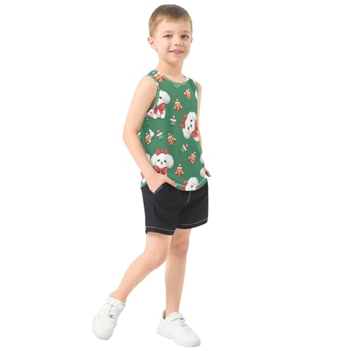 J JOYSAY Christmas Dog Hat Green Boys Tank Top Sleeveless Muscle Shirts Quick Dry Active Sport Workout Kids T-Shirts 3-15T4