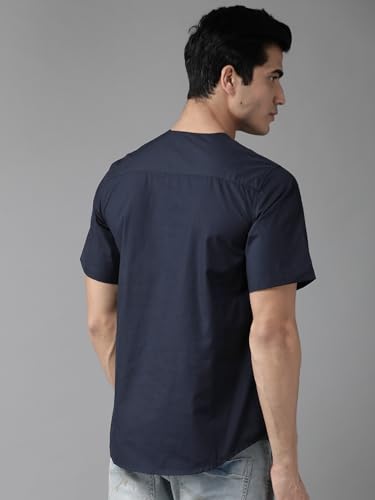 Image of Hubberholme Men Navy Blue Woven Shirt