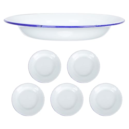 OUNONA Lot de 6 Assiettes Plates Émaillées Vintage 14 Cm en Acier Émaillé Blanc, Résistantes et Polyvalentes, pour Camping et Service à Fruits,...