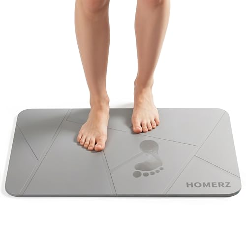 Homerz Stone Bath Mat – Premium Diatomaceous Earth Bath Mat, Rock Absorbent Bath Mats for Bathroom, Modern Stone Drying Mat, Shower Mat Outside Shower, Tapetes para Baño 23.6"x15.3" Light Gray